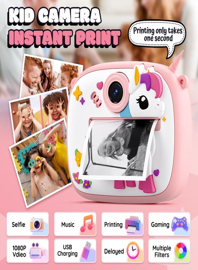 YOZISS Kids Camera Instant Print, Digital Camera for Kids, Christmas Birthday Gift for Boys Girls 3-12 with Silicone Cover, Selfie Cam No-Ink Instant Print with SD Card & 3 Rolls Paper (Pink) - Image 3